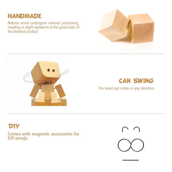 HappyTimber™ – Wooden Sway Figure with 12 Magnetic Emotions (50% Off)