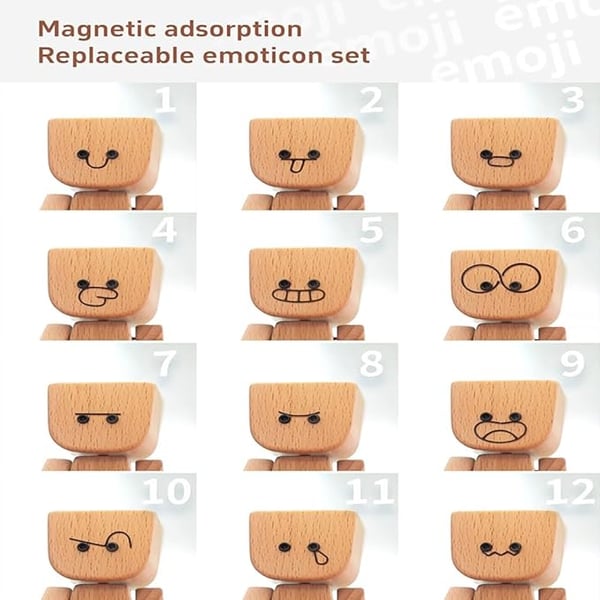 HappyTimber™ – Wooden Sway Figure with 12 Magnetic Emotions (50% Off)