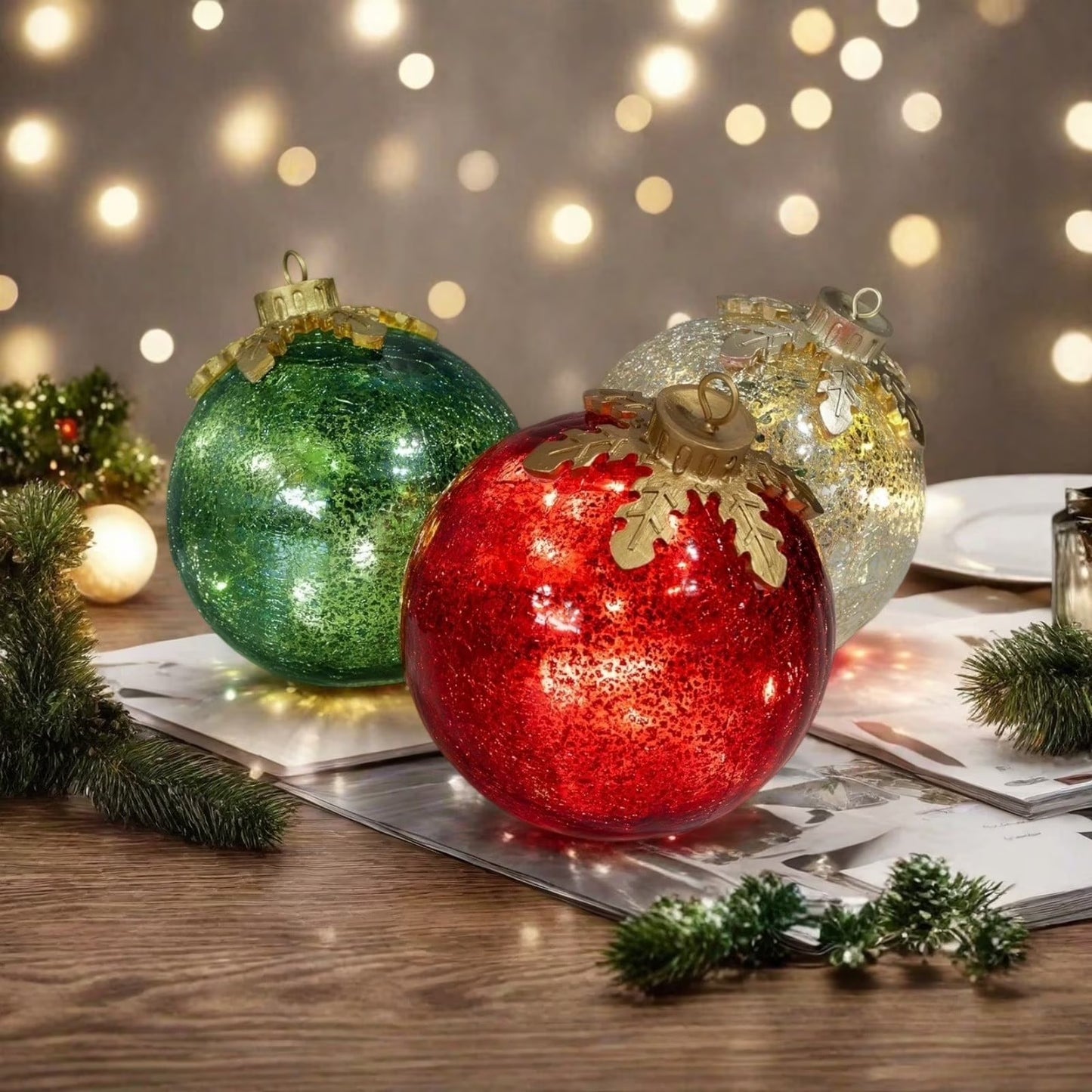 Merrydale™ – LED Crackle Glass Holiday Baubles (Set of 3)