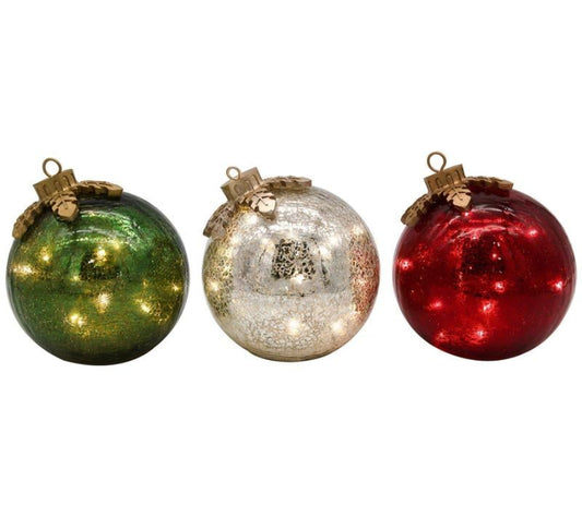 Merrydale™ – LED Crackle Glass Holiday Baubles (Set of 3)