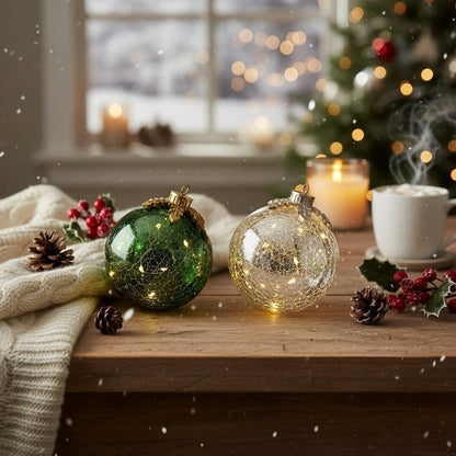Merrydale™ – LED Crackle Glass Holiday Baubles (Set of 3)