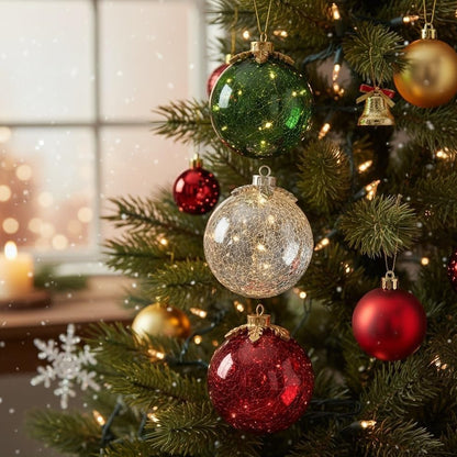 Merrydale™ – LED Crackle Glass Holiday Baubles (Set of 3)